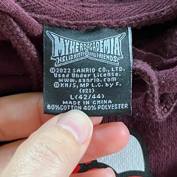 My Hero Academia Hello Kitty and Friends Burgundy Hoodie men’s size L - Picture 5 of 8